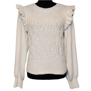 Design History Women's White Bella Ruffle Pullover Sweater Size Medium